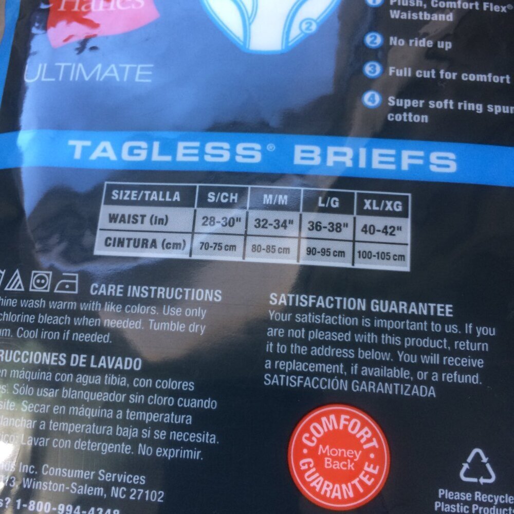 NEW Hanes Mens Briefs White Classic Tagless 100% Cotton Size Small - Picture 3 of 5